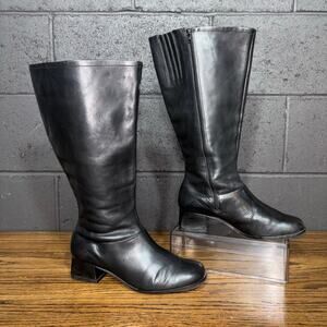 Auditions Black Leather Tall Riding Boots Women’s 8.5 Wide Wide Calf Side Zip